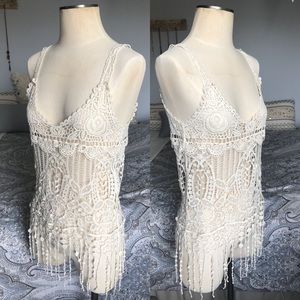 NWOT! Boho Off White Crochet Festival Top
